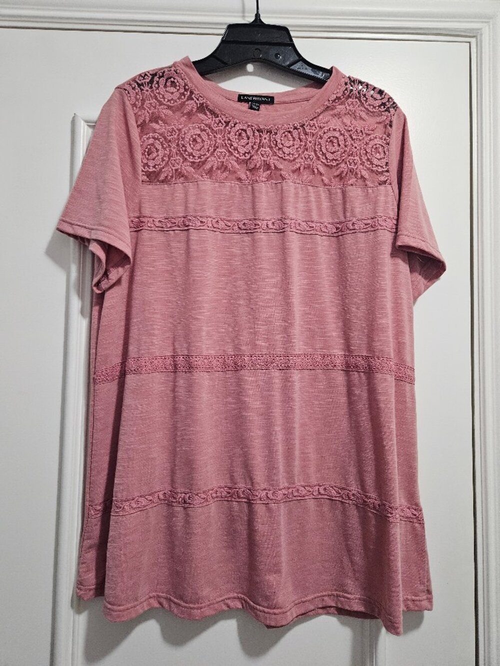 Lane Bryant Pink Floral Lace Trim Knit T-Shirt